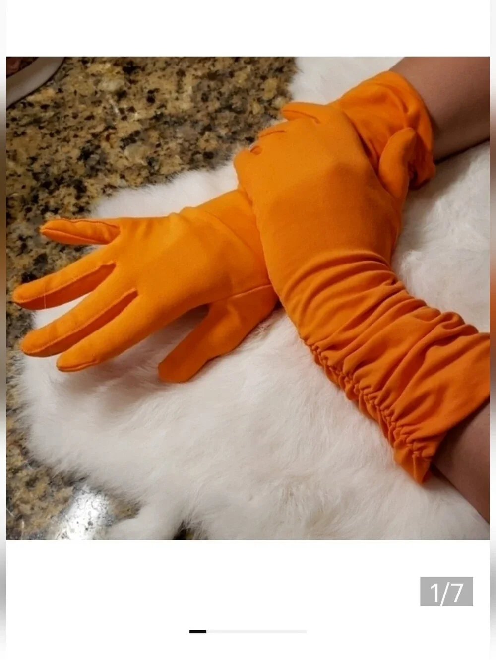 Orange‎ Ruched Elbow Gloves -Vintage